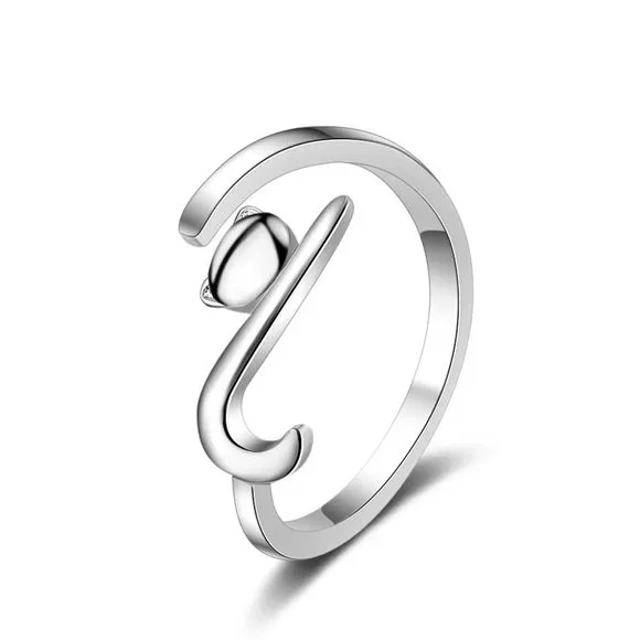 💎 Cat Lover Adjustable Ring 925 Sterling Silver Hugging Adjustable - Picture 3 of 6